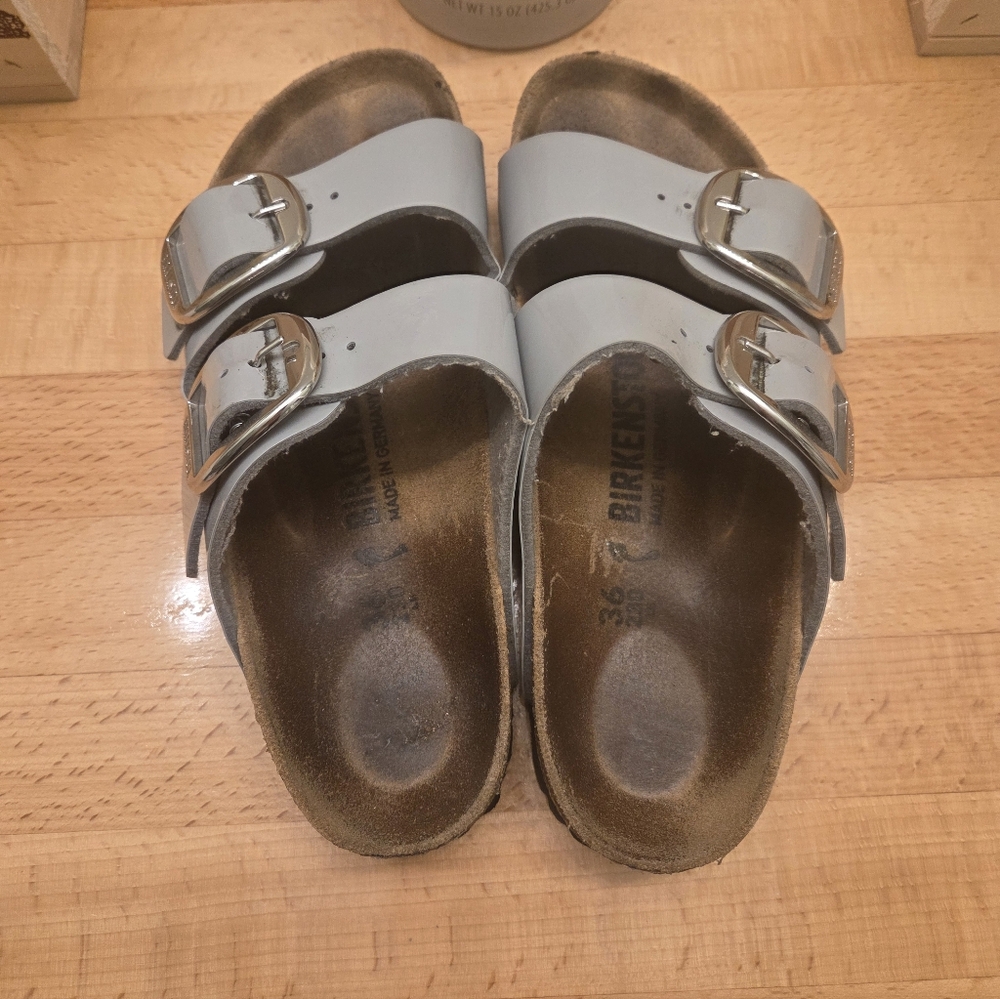 Birkenstock Arizona Big Buckle Dove Gray Patent Birko-Flor Womens Size EU 36 - Picture 4 of 11